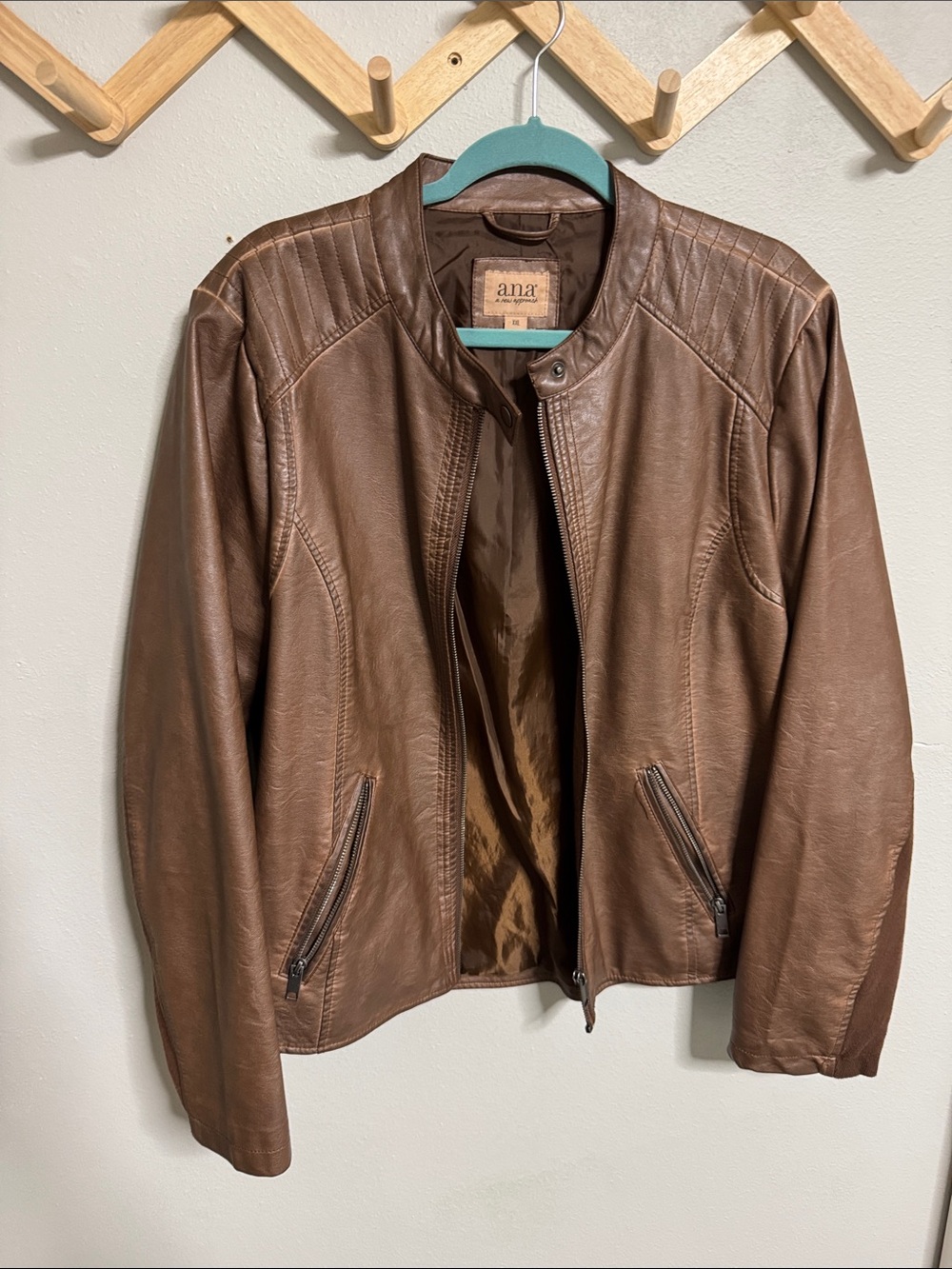 a.n.a Chestnut Brown Faux Leather Bomber Jacket